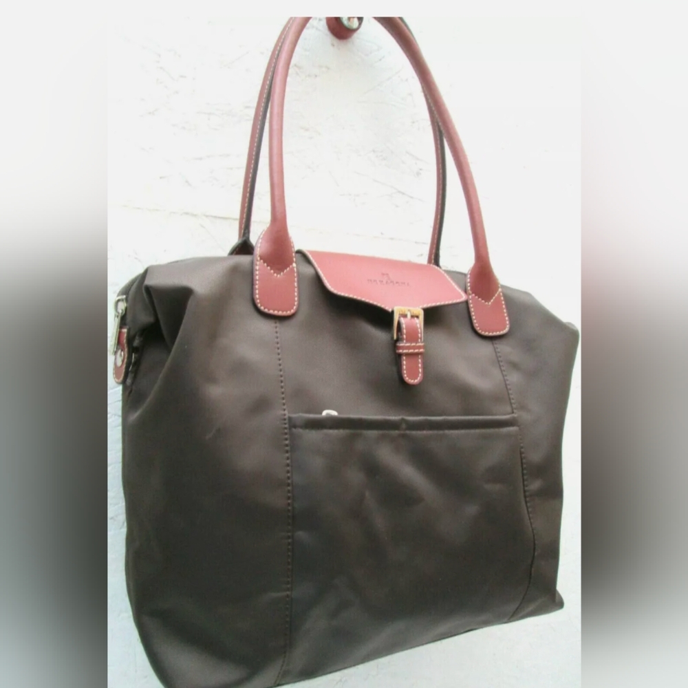 💚CLEARANCE💚 Hexagona Paris Dark Brown Nylon/Leather Two Handle Handbag Tote